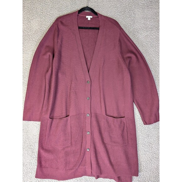 J. Jill Button Front Cardigan Sweater Women 4X Burgundy Knit Ribbed Duster - Picture 11 of 14
